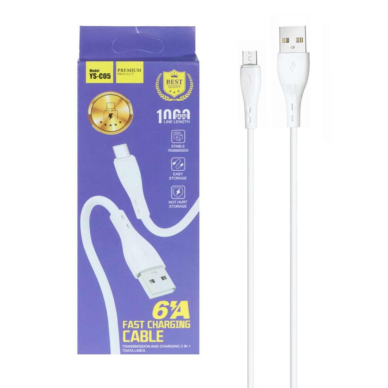 کابل شارژ فست اندروید مدل YS-C05 - سفید - BSA